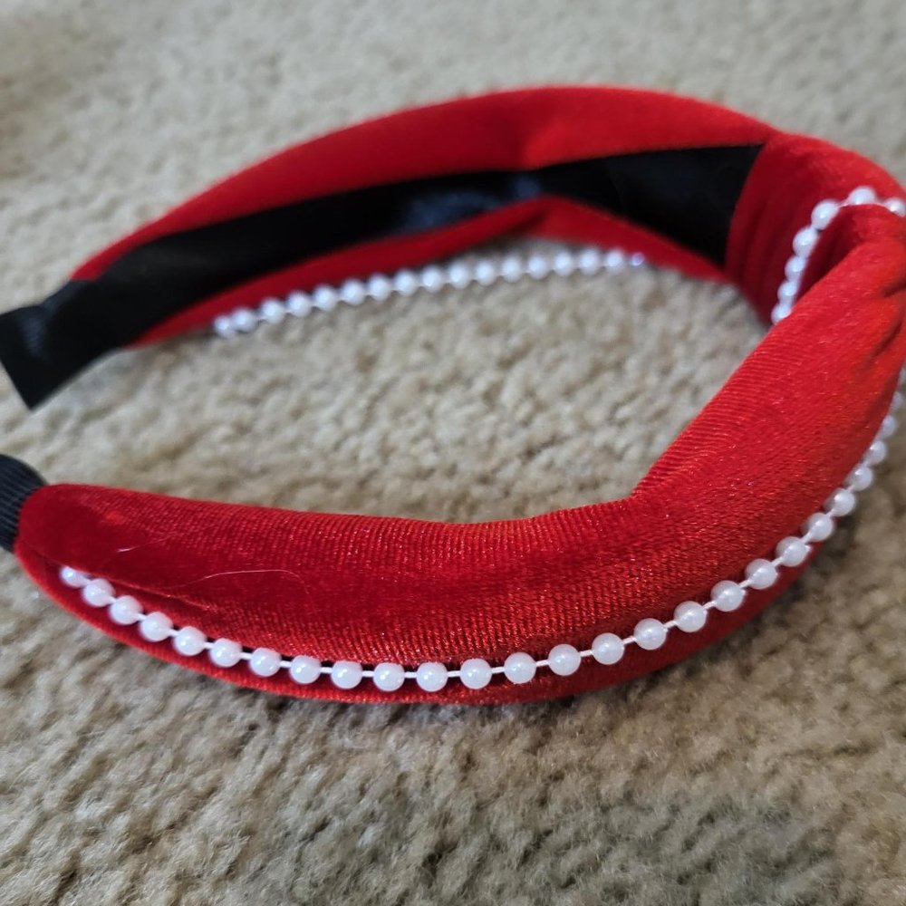 Red Velvet Beaded Headband - Picture 1 of 3